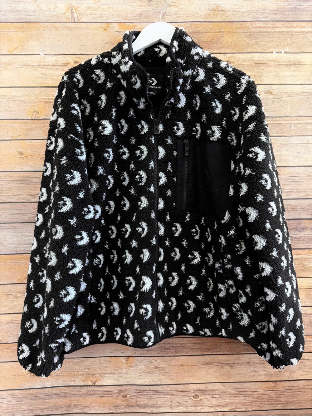Converse Black And White Full Zip Fleece Jacket Size XL NWT